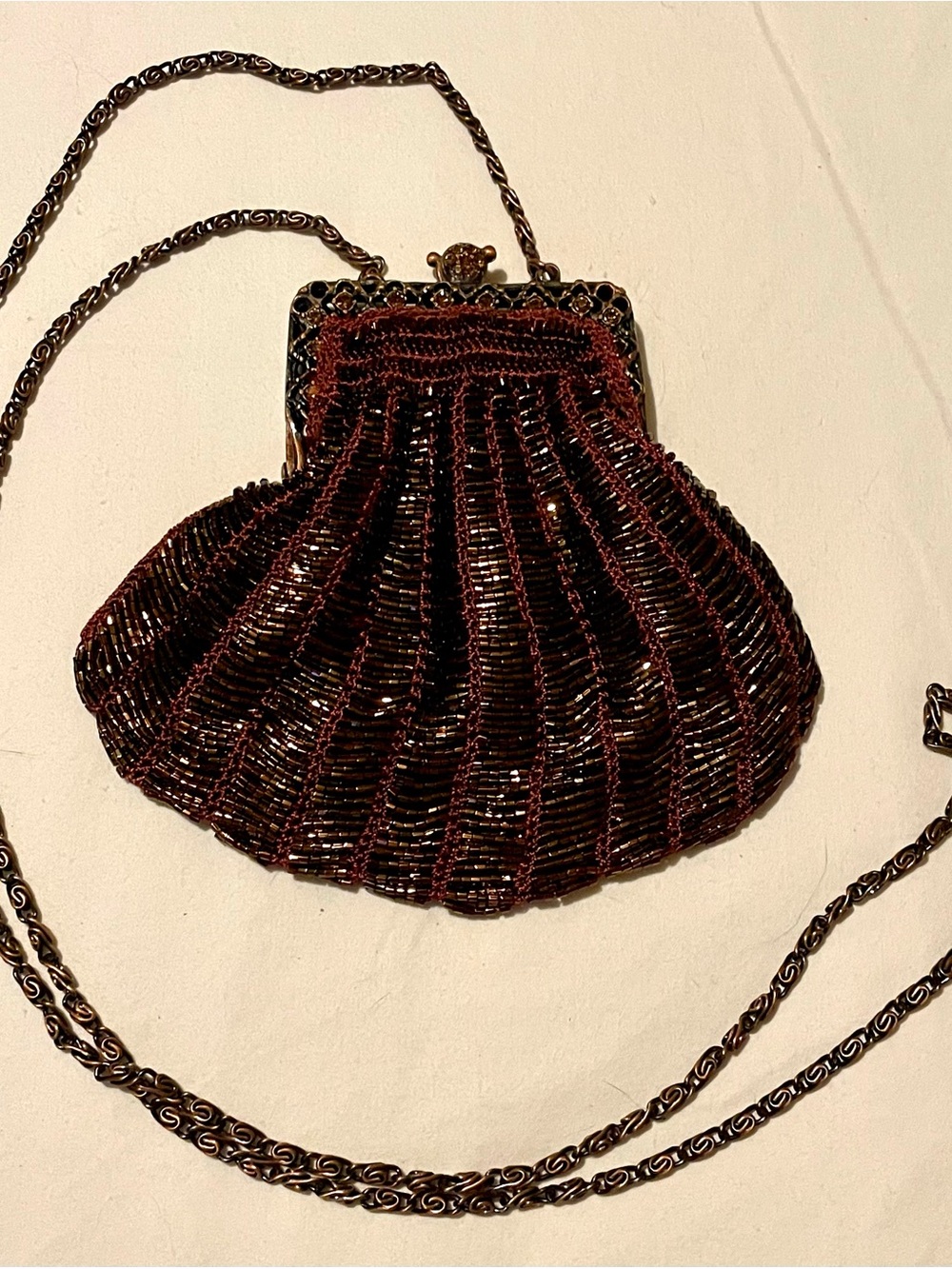 Beaded Evening Clutch Pure in Deep Chocolate Brown with Magnetic Closure